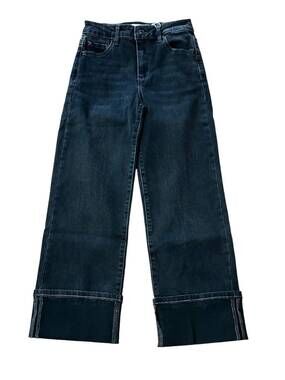 NEW TRACTR girl's cuffed wide leg denim pants in black